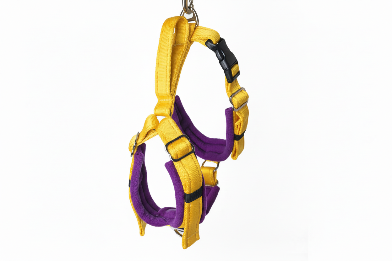 Yellow and purple harness