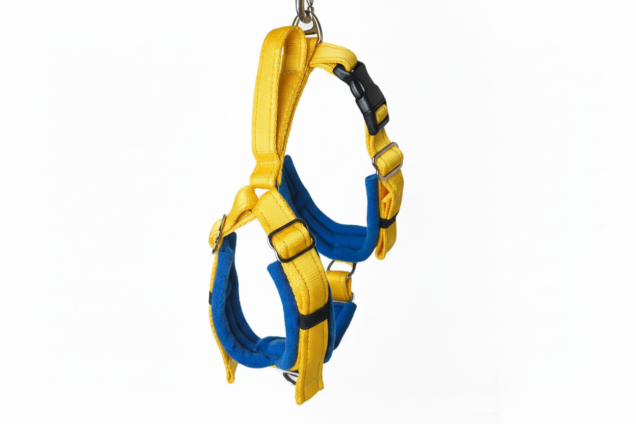 Yellow and royal blue harness